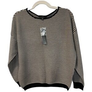 Cyrus Women's S Sweater Blouse Tan and Black Lightweight Crew Neck Drop Shoulder